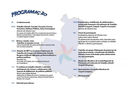 folder com programação de evento adolescentes contra o trabalho infantil